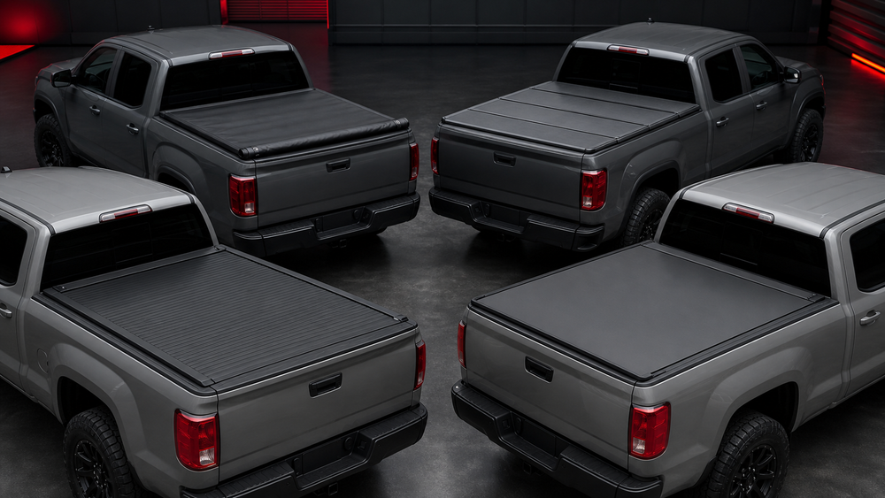 Pickup beds fitted with roll-up, folding, retractable and hinged tonneau covers