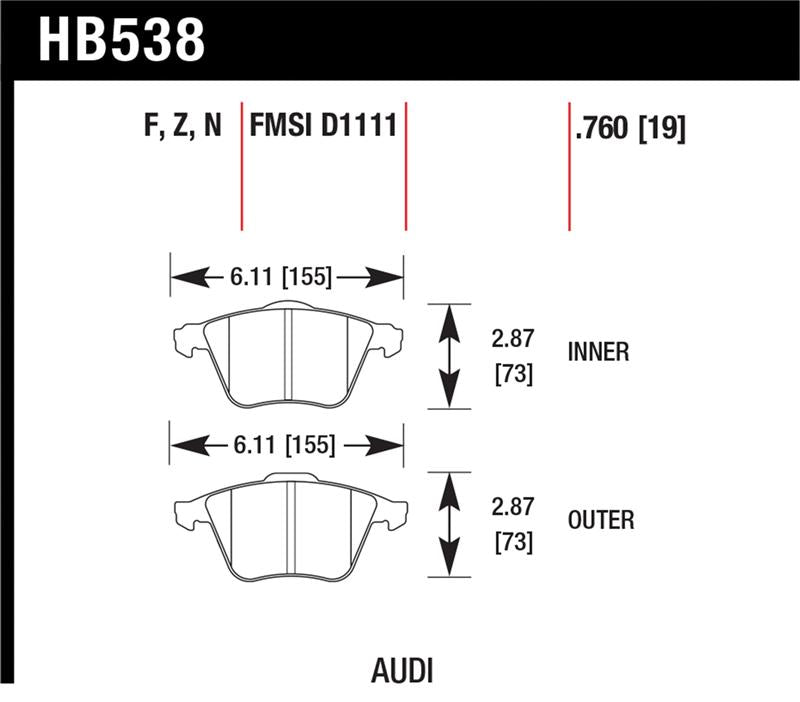 Hawk 09 Audi A4 Cabriolet / 05-07 A4 / 05-09 A4 Quattro / 06-09 A6 / 08 VW R32 HPS Front Brake Pads