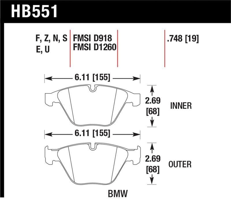 Hawk 07-09 BMW 335d/335i/335xi / 08-09 328i/M3 HT-10 Race Front Brake Pads