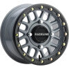 Raceline A93SG Podium 14x7in/4x156 BP/38mm Offset/132.5mm Bore - Grey & Black Ring Beadlock Wheel
