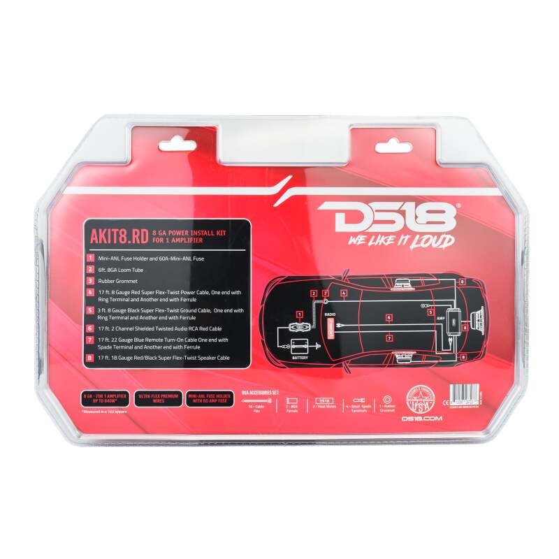 DS18 8-GA Amplifier Install Kit Advance- Red