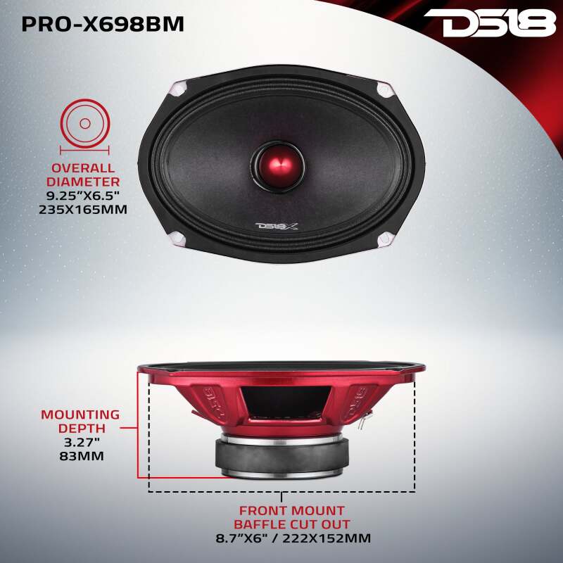 DS18 6x9in 275 Watts RMS 8 ohm Mid-Range Loudspeaker Bullet Loudspeaker Grill Included