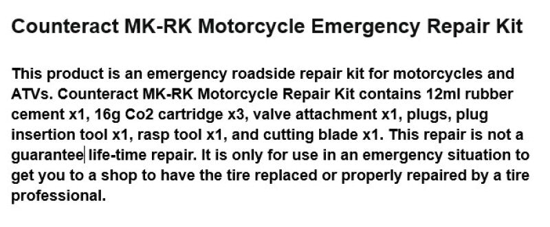 Counteract Motorcycle Emergency Repair Kit