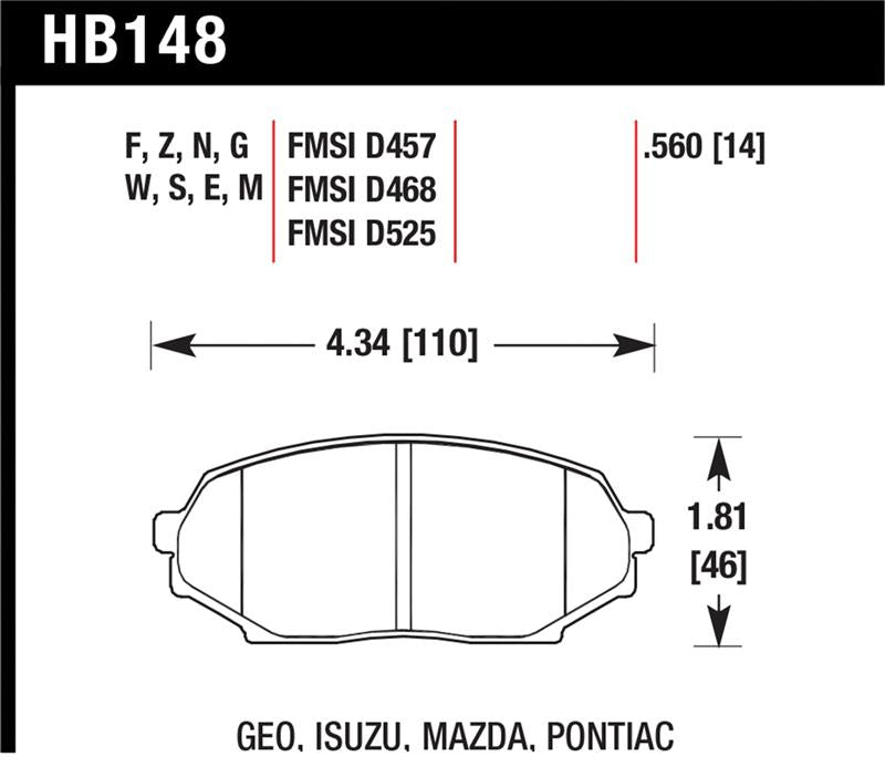 Hawk 89-93 Miata Blue 9012 Race Front Brake Pads D525