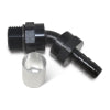 Russell Hose End Crimp On 10 Sae Port Male To -8 Hose 45 Deg Swivel Blk Anodized