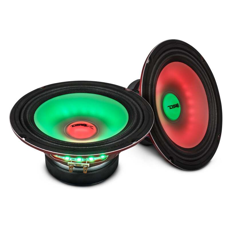 DS18 8in 275 Watts RMS 4 ohm Mid Range Loudspeaker w/ Translucent Dust Cap and Cone w/RGB LED Lights