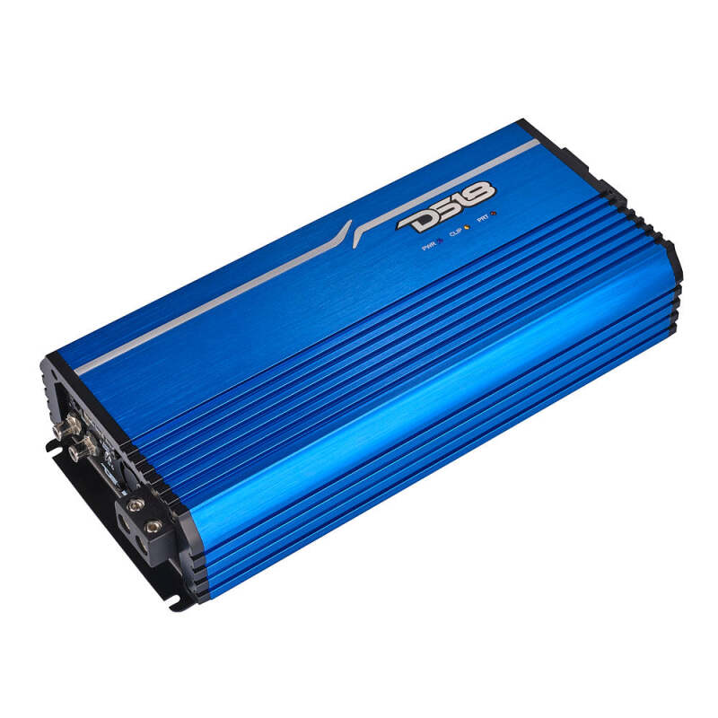 DS18 1-Channel Amp Class D Full-Range Monoblock 5000 Watts RMS/1ohm DPIV1/0 Terminals Included Blue