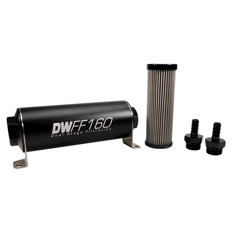 DeatschWerks Stainless Steel 3/8in 5 Micron Universal Inline Fuel Filter Housing Kit (160mm)