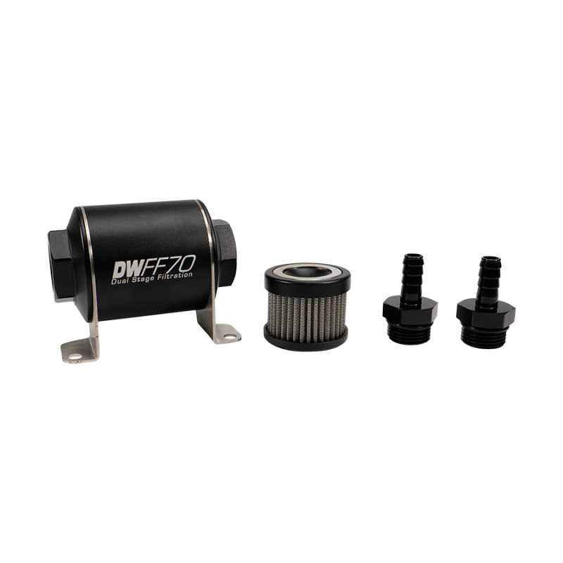 DeatschWerks Stainless Steel 3/8in 5 Micron Universal Inline Fuel Filter Housing Kit (70mm)