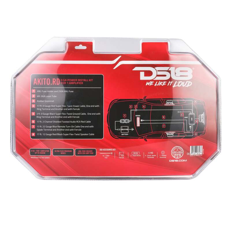 DS18 0-GA Amplifier Install Kit Advance- Red