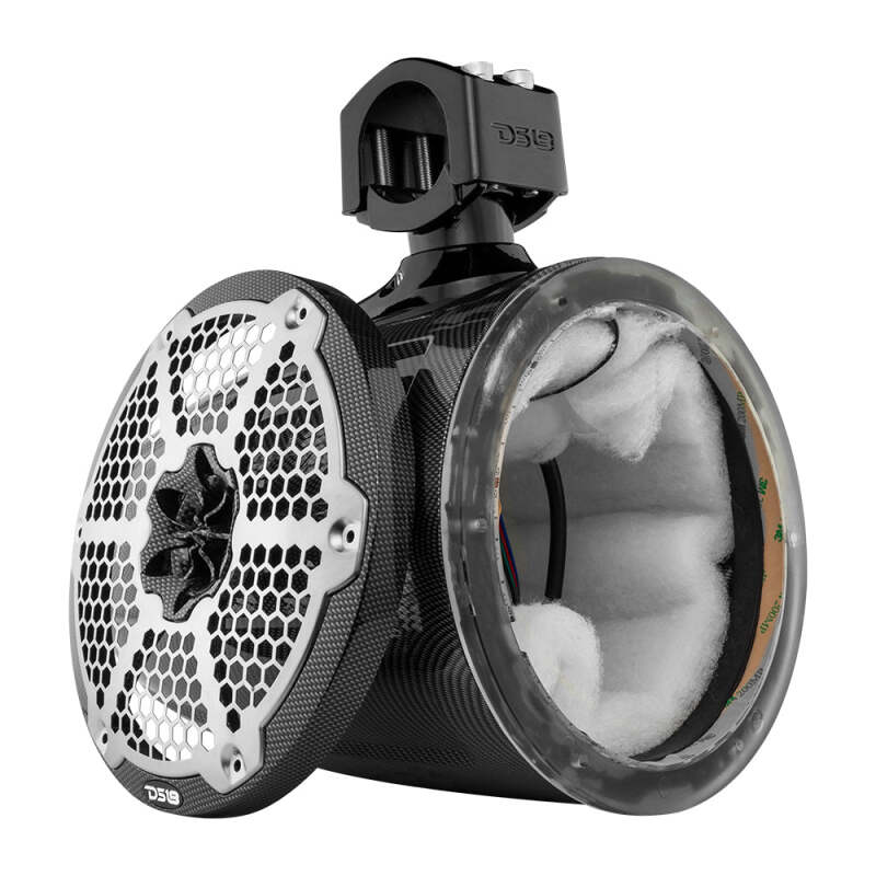 DS18 Marine And Powersports Towers 8in RGB LED Lights Black Carbon Fiber Speakers Not Included