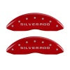 MGP Front set 2 Caliper Covers Engraved Front Silverado Red finish silver ch
