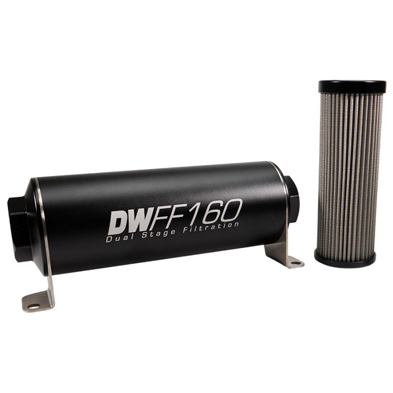 DeatschWerks Stainless Steel 8AN 40 Micron Universal Inline Fuel Filter Housing Kit (160mm)