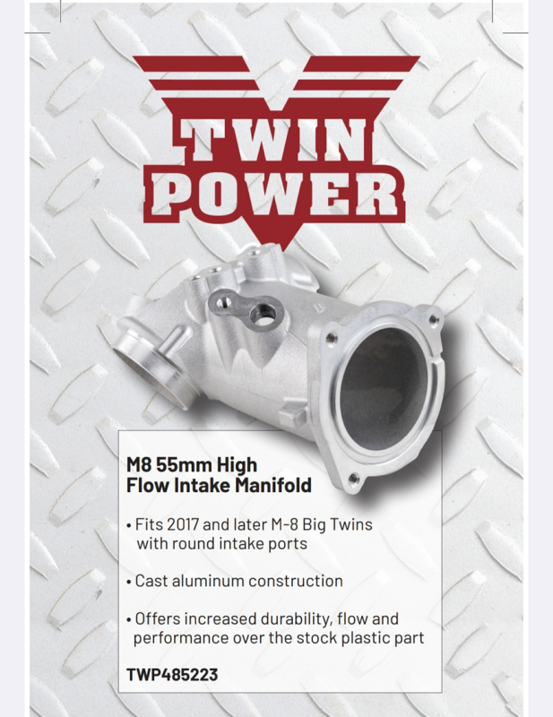 Twin Power 55mm Aluminum High Flow Intake Manifold for 2017+ M8