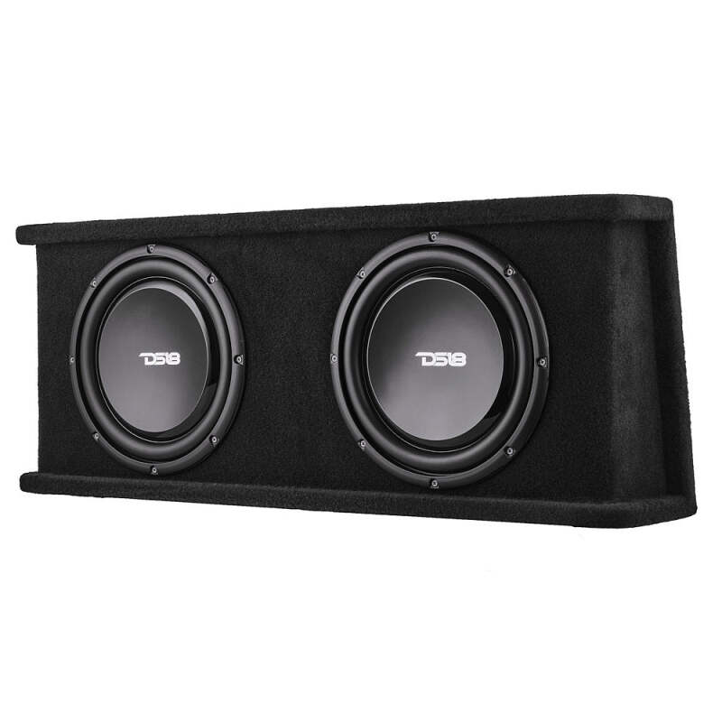 DS18 Dual 12in Shallow Subwoofer and Enclosure 700 Watts RMS Sealed Black Carpet