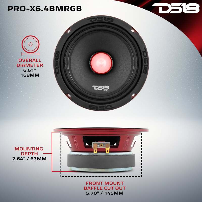 DS18 6.5in 250 Watts RMS 4 ohm Mid-Range Loudspeaker RGB Bullet Loudspeaker