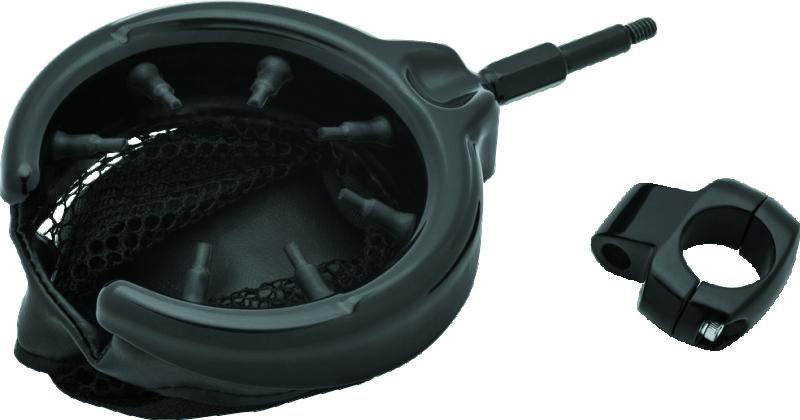 Kuryakyn Drink Holder with Mesh Basket 1 inch Clamp Gloss Black