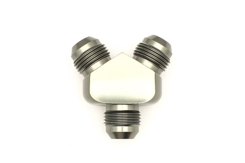 DeatschWerks 8AN Male Flare + 8AN Male Flare To 8AN Male Flare Y-Block Fitting