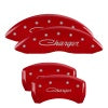 MGP 4 Caliper Covers Engraved Front & Rear Cursive/Charger Red finish silver ch