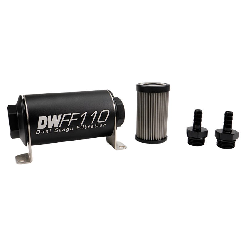 DeatschWerks Stainless Steel 3/8in 5 Micron Universal Inline Fuel Filter Housing Kit (110mm)