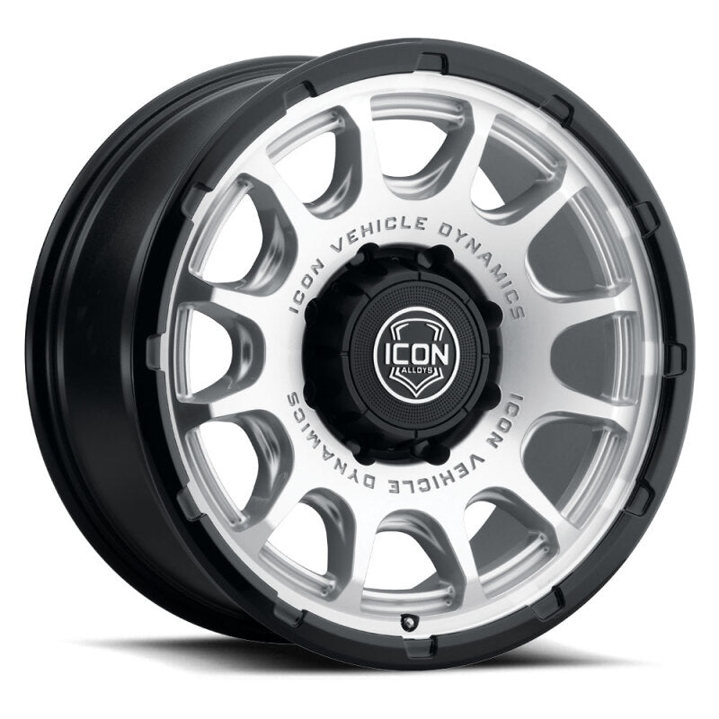 ICON Alloys Rancho 20x9 / 8x6.5 / 12mm / 5.5in BS Silver MACH w/ Gloss Black Lip