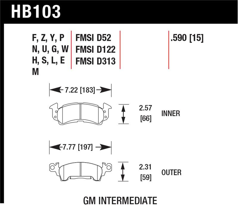 Hawk 69-81 Chevy Camaro HT-10 Race Rear Brake Pads