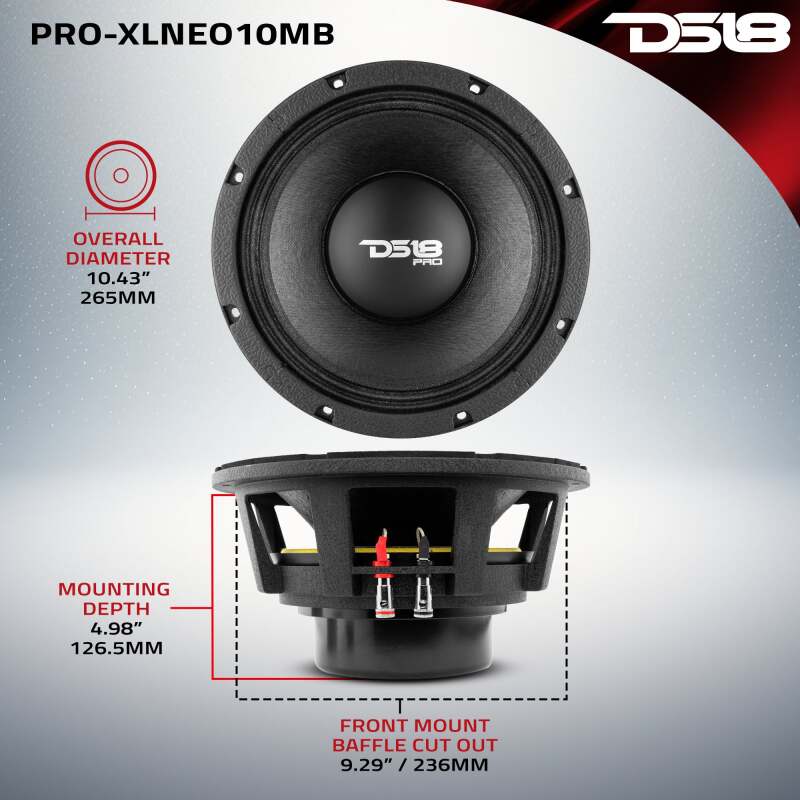 DS18 10in 1000 Watts RMS 8 ohm Neodymium Mid-Bass Loudspeaker