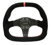 NRG Carbon Fiber Steering Wheel (320mm) Flat Btm. Blk Suede/Red Stitch w/CF Spokes & Red Center Mark