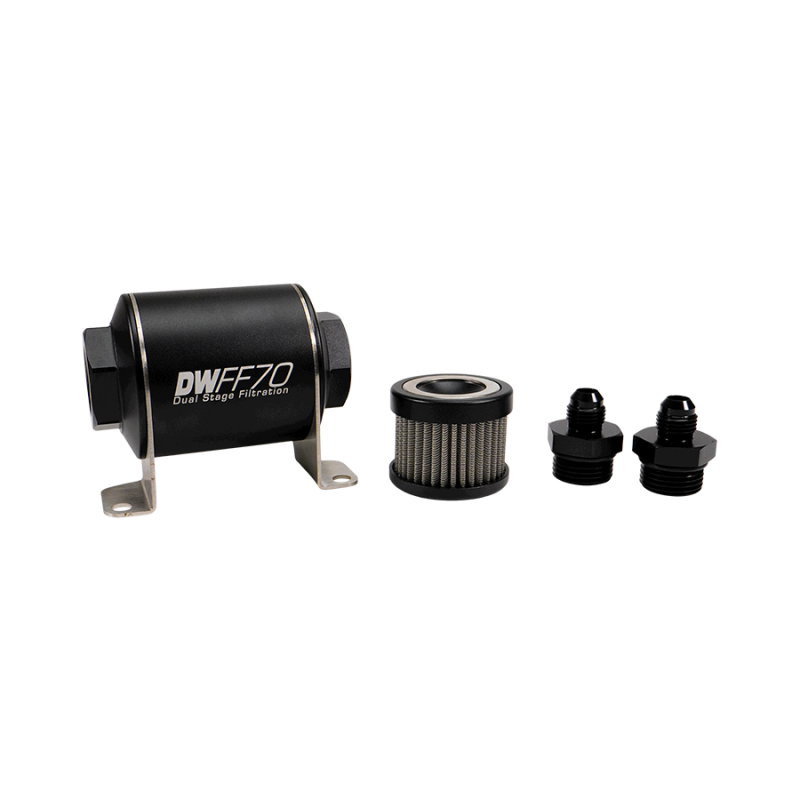 DeatschWerks Stainless Steel 6AN 5 Micron Universal Inline Fuel Filter Housing Kit (70mm)