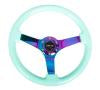 NRG Reinforced Steering Wheel (350mm / 3in. Deep) Minty Fresh Wood Grain w/Neochrome 3-Spoke Center