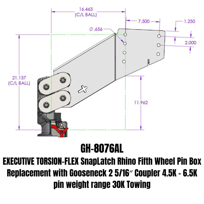 Gen-Y Executive Torsion-Flex Auto Rhino 5th Wheel Pin Box Rep w/Gooseneck 2-5/16in Coupler