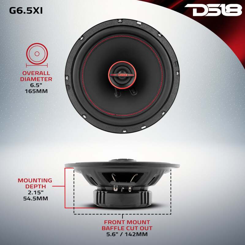 DS18 6.5in 50Watts RMS 4 ohm 2-Way Coaxial Speaker System Universal Fit