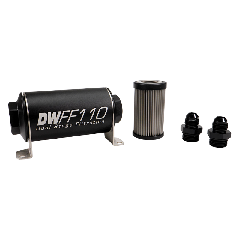 DeatschWerks Stainless Steel 8AN 10 Micron Universal Inline Fuel Filter Housing Kit (110mm)