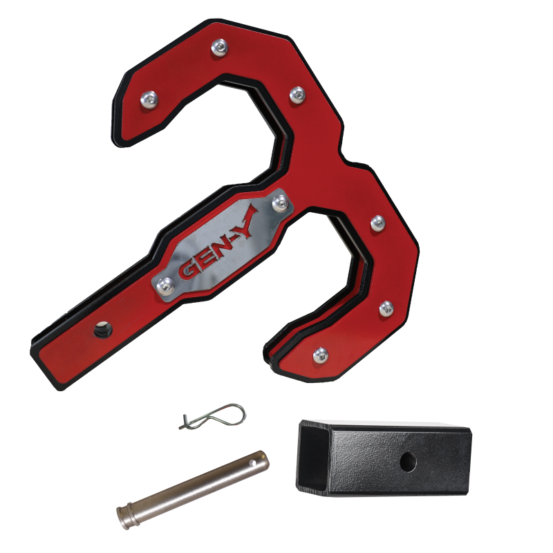 Gen-Y Hulk 2.0 16K Tow Hook 2in Shank w/GH-009 Reducer Sleeve/GH-099 Pin/GH-011 Clip - Black/Red