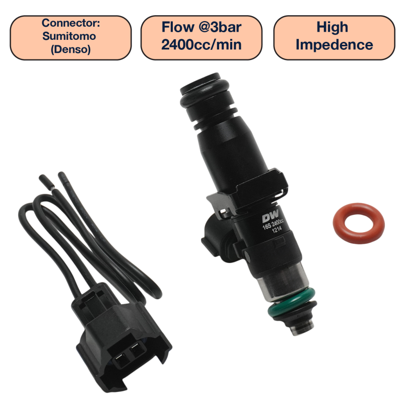 DeatschWerks Universal 2400cc Single Fuel Injector / 60mm Length / 14mm O-Ring Seals