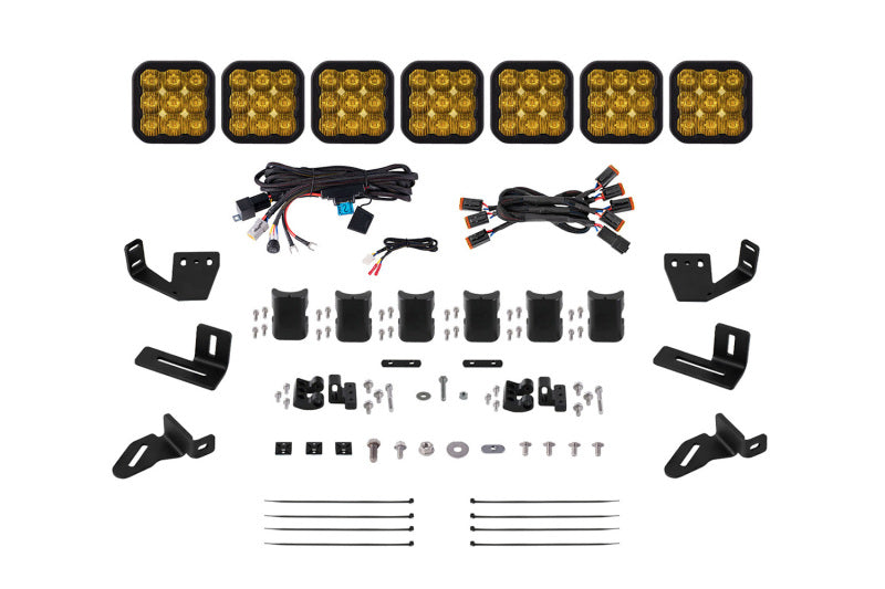 Diode Dynamics Prinsu/Sherpa Roof Racks-SS5 7-Pod CrossLink Mounting Kit - Pro Yellow Driving