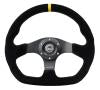 NRG Reinforced Steering Wheel (320mm) Sport Suede Dual Push Buttons Flat Bottom w/ Yellow Center