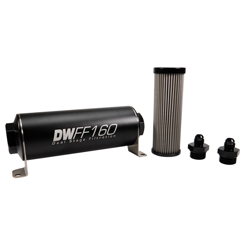 DeatschWerks Stainless Steel 6AN 100 Micron Universal Inline Fuel Filter Housing Kit (160mm)