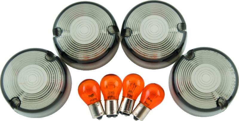 Bikers Choice 86-99 FXST 86-01 FXD FXR XL Smoked Turn Signal Lens/Amber Bulb Kit Repl H-D 69306-02