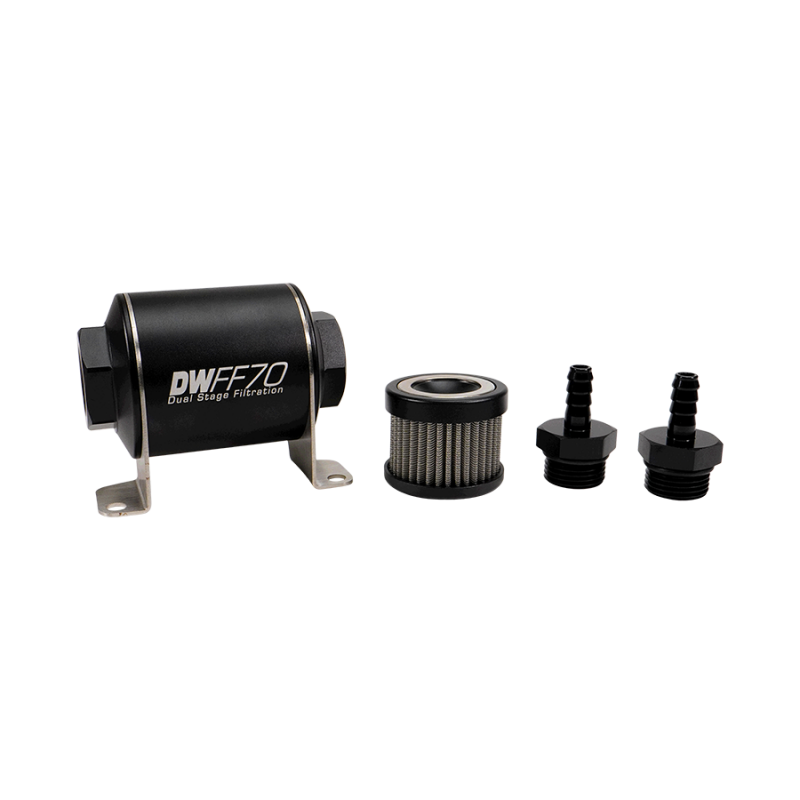 DeatschWerks Stainless Steel 5/16in 40 Micron Universal Inline Fuel Filter Housing Kit (70mm)