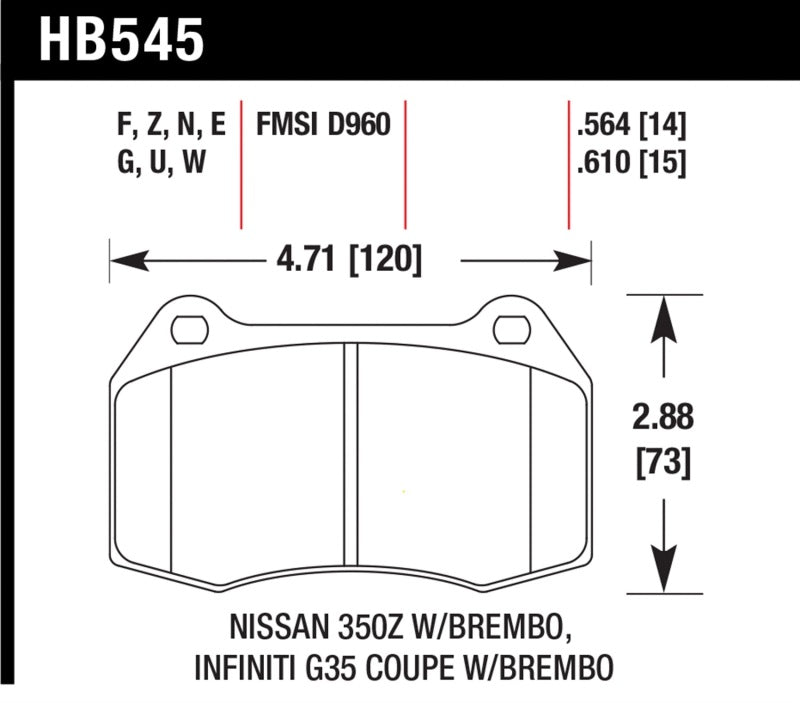 Hawk 04-09 Infiniti G35 3.5L Base Brembo Brakes OE Incl. Pin Clips Shims Front ER-1 Brake Pads