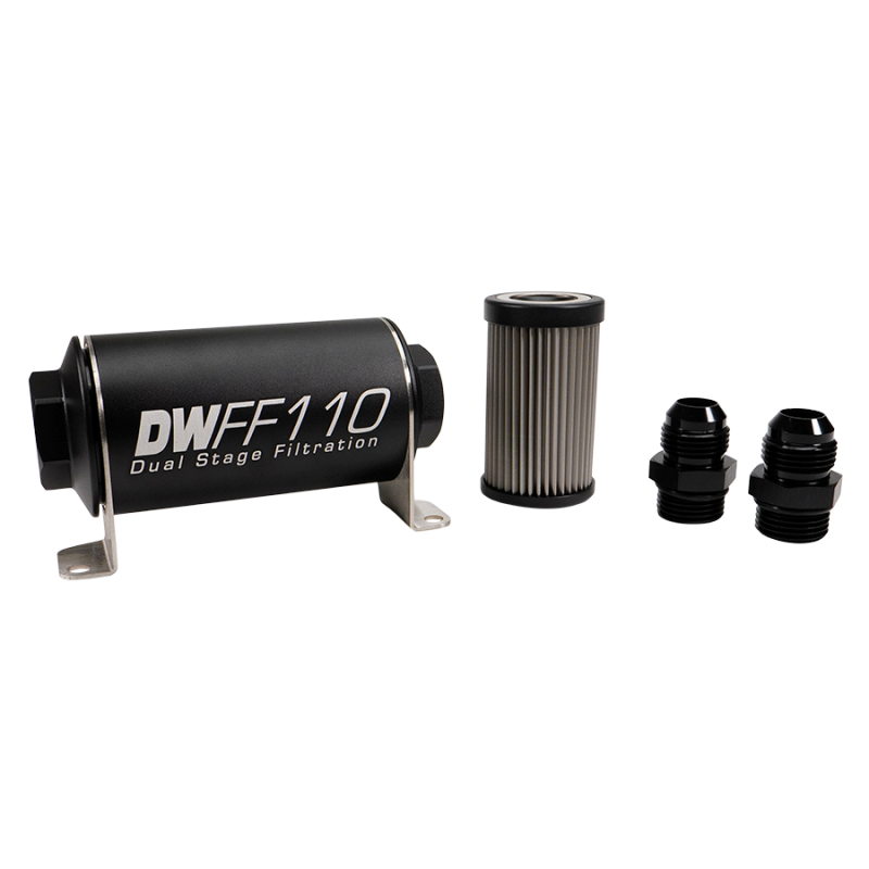 DeatschWerks Stainless Steel 10AN 5 Micron Universal Inline Fuel Filter Housing Kit (110mm)