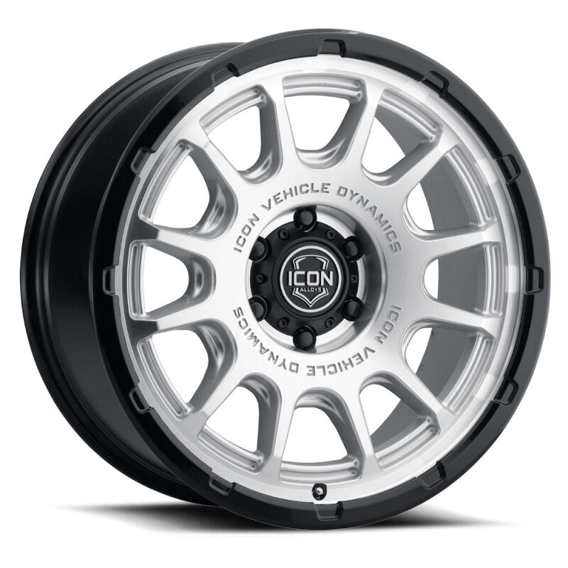 ICON Alloys Rancho 20x9 / 5x5 / -12mm / 4.5in BS Silver Machined w/ Gloss Black Lip Wheel
