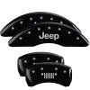 MGP 4 Caliper Covers Engraved Front JEEP Engraved Rear JEEP Grill logo Black finish silver ch