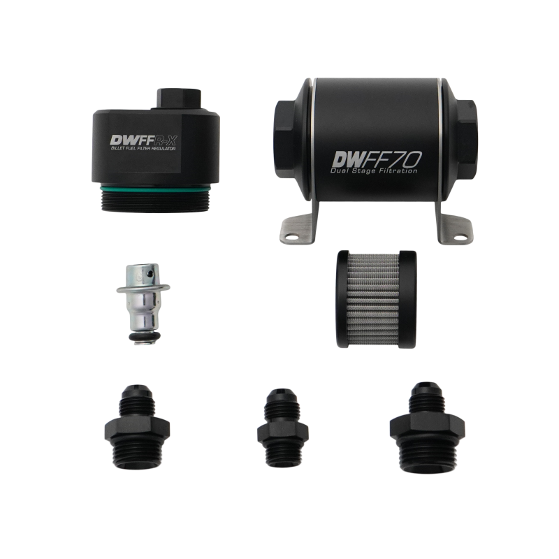 DeatschWerks DWFFR-X 70mm Billet Fuel Filter Regulator - 10 Micron with 6AN Fittings