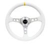 NRG Reinforced Steering Wheel (350mm / 3in. Deep) White Leather w/Silver Spoke & Single Yellow Mark