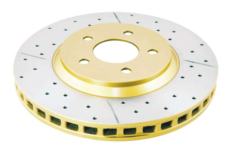 DBA 05-14 Ford Mustang GT Front Street Series Drilled & Slotted Rotor w/Gold Hat