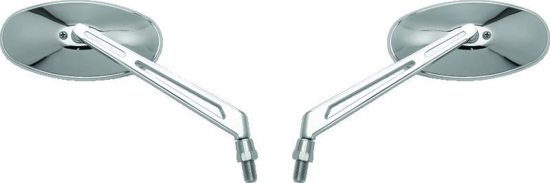 BikeMaster Oval Mirror Machined Arm w/10mm/Yam 10mm/HD Adapters - Pair - Chrome
