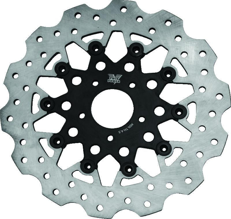 Twin Power 08-13 FLH FLT 08-16 FLHR 06-17 Dyna Front 11.8 Scalloped Floating Rotor Black Mesh
