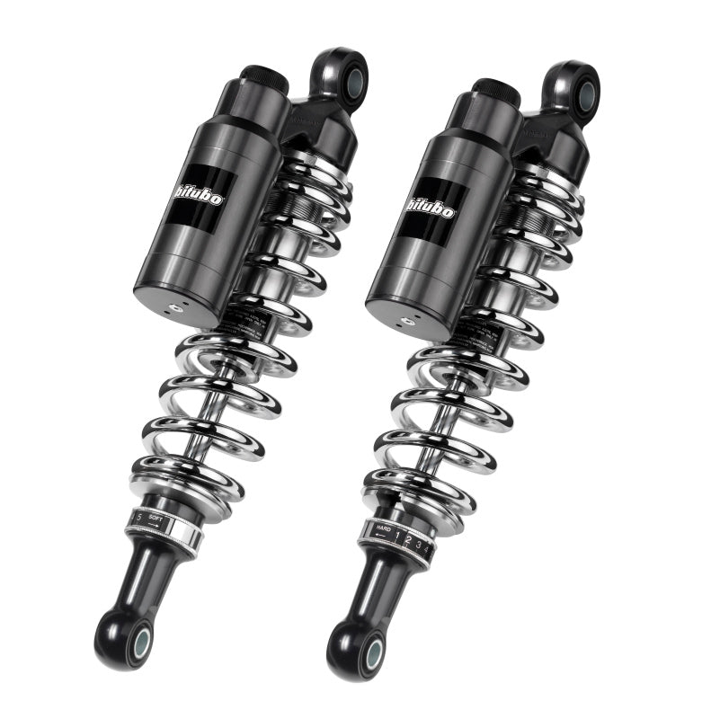 Bitubo WMT0 Twinshocks Adj.: Spring Preload, Reb., Comp., Length 341mm, Piggyback Tank, Chr Edition
